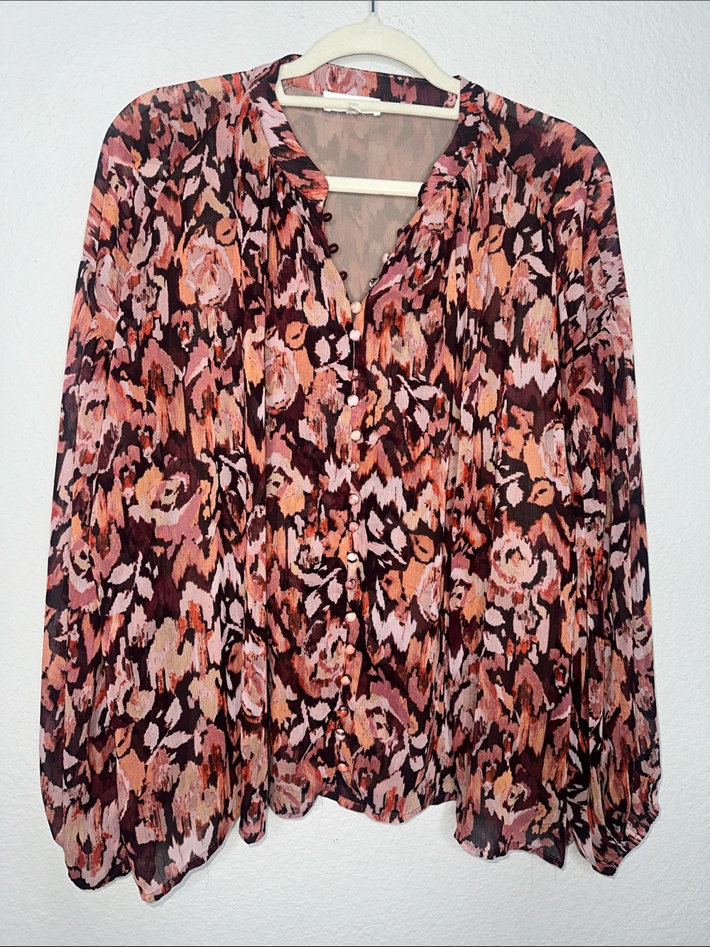 Boheme Multicolor Floral-Print Button Down Blouse